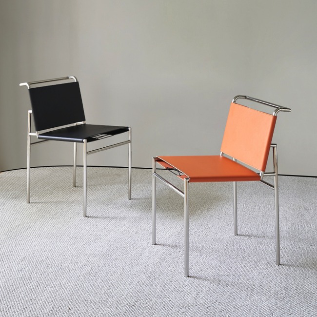 로크 미드센츄리 디자인 빈티지 가죽 철제 카페 의자