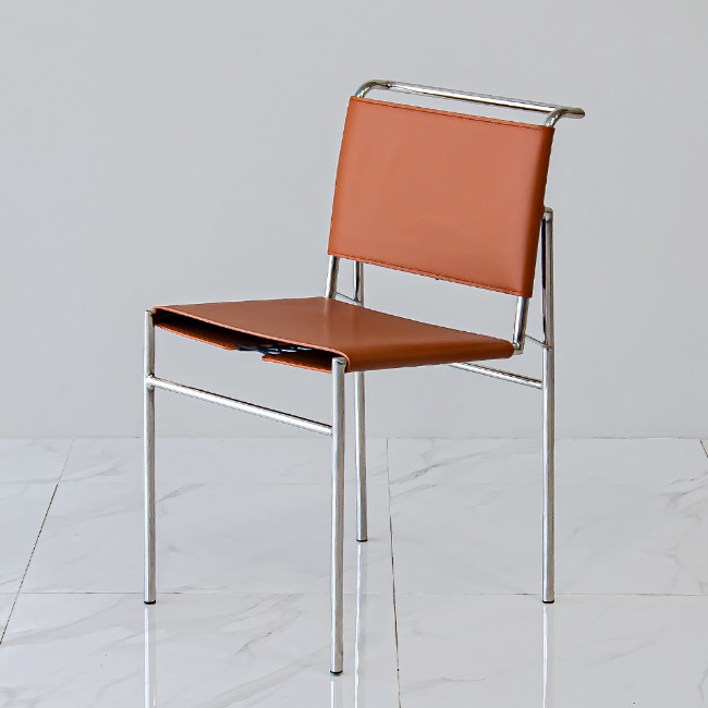 로크 미드센츄리 디자인 빈티지 가죽 철제 카페 의자