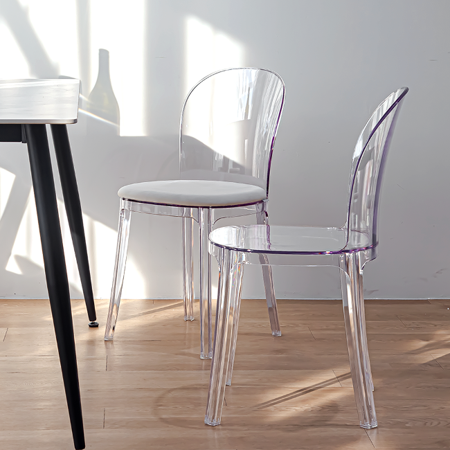 팬텀 투명 플라스틱 패브릭 쿠션 편한 카페 인테리어 디자인 식탁 의자